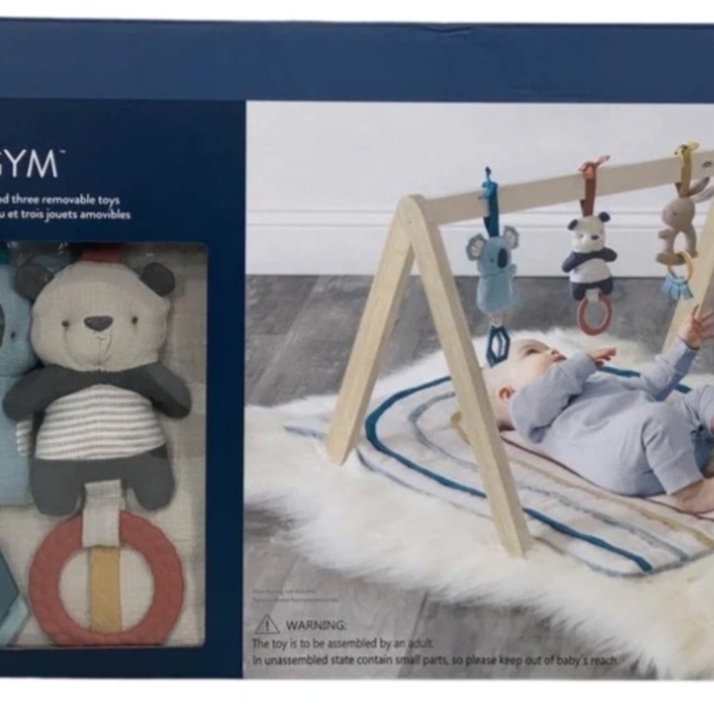 Itzy Ritzy Plush Animal Activity Gym - Blue, Gray, Cream